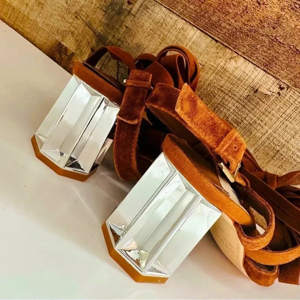 Nwot Miu Miu Suede Gladiator Mirriored Heel Sanda… - image 8